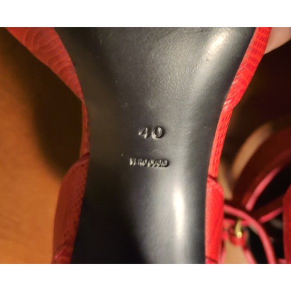 Alexander Wang Heels 40 Red Snake Skin Peep Toe Buckle Ankle Cuff High Heel - Picture 6 of 8